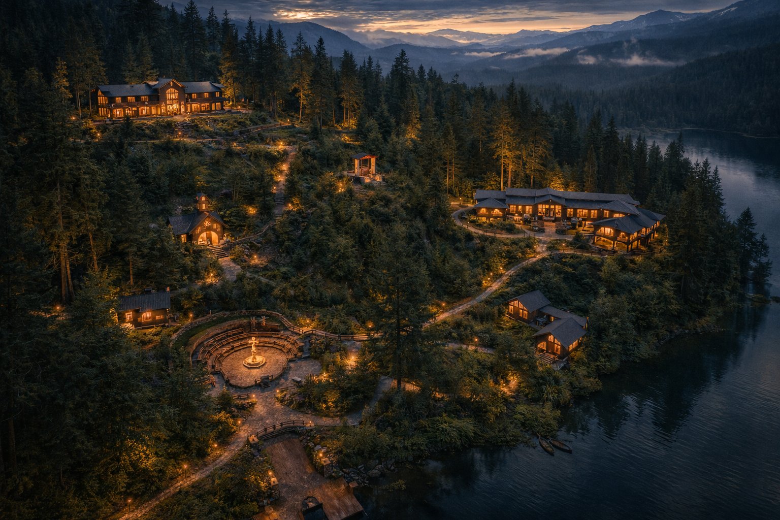 Aerial view of Stonebreaker campus at night