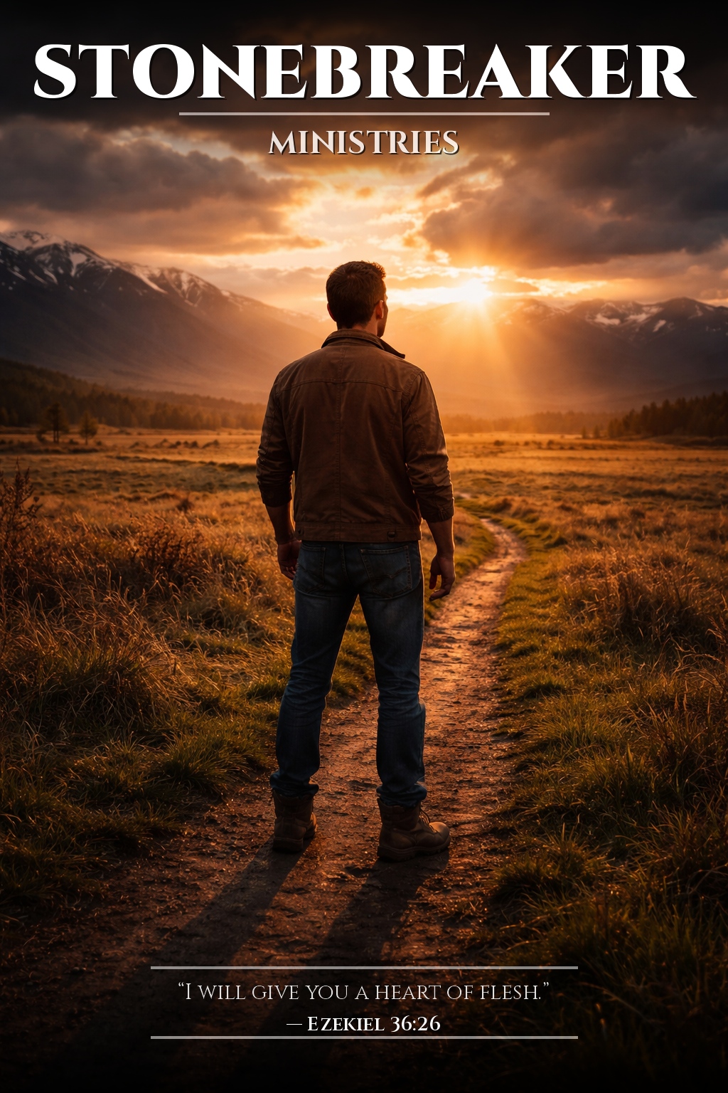Man walking forest path toward light