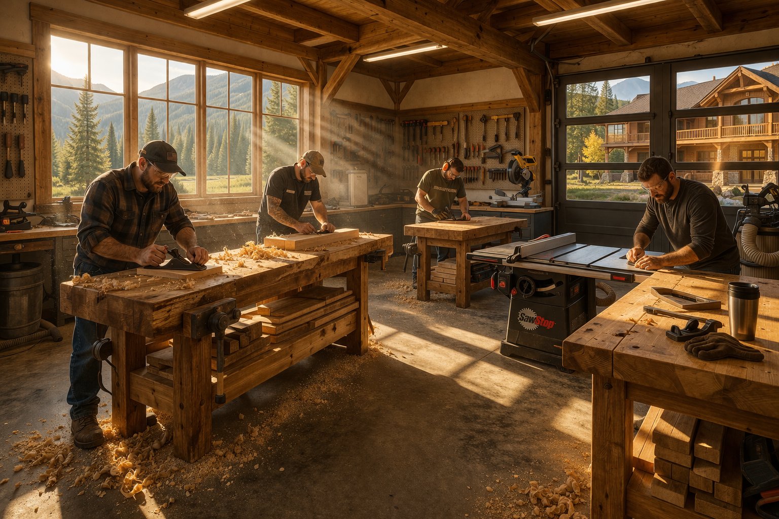 Trinity Lodge exterior at sunset