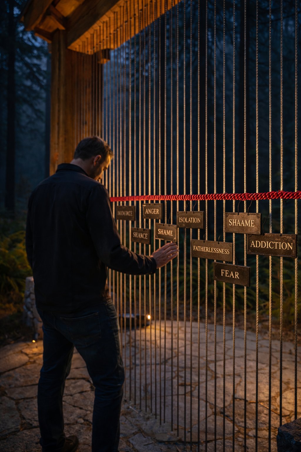 The Weaver's Loom — man placing name tag on monument